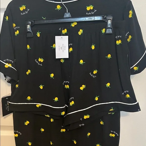 NWT Kate Spade Modal Short Set, Medium, Black Piped w/lemons - Picture 6 of 8